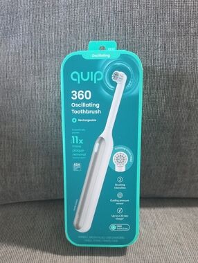 quip 360 Oscillating Toothbrush, White & Silver, New In Box, 30-day Charge.